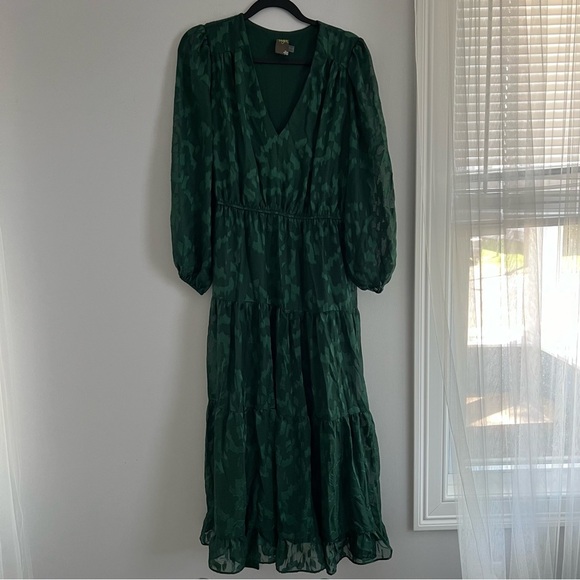 Taylor Green Tiered Ruffled Sundress with Bishop Sleeves - Picture 1 of 6